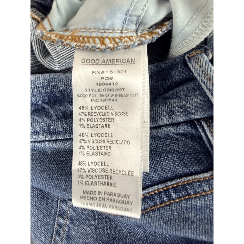 Good American Good Boy Jeans W Inseam Split Sz 2/26 Straight Leg High Rise 26x33 - Picture 5 of 9